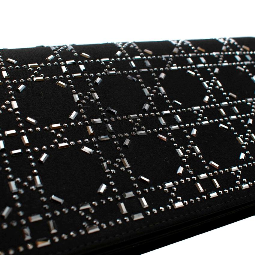 Dior Black Crystal Cannage Embellished Satin Shoulder Bag  For Sale 3