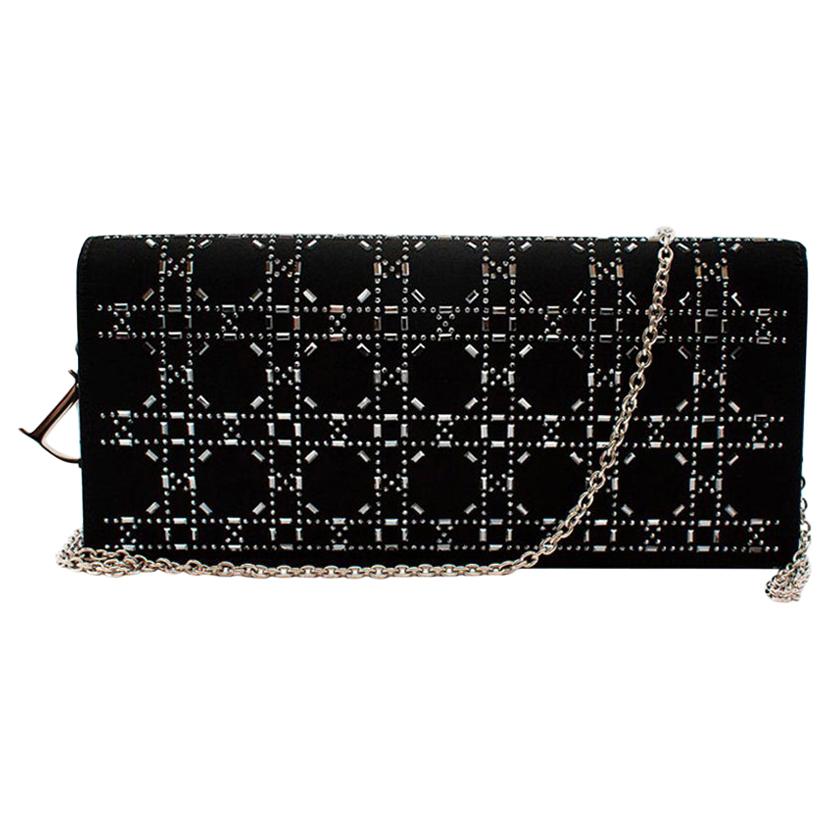 Dior Black Crystal Cannage Embellished Satin Shoulder Bag  For Sale