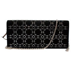 Dior Black Crystal Cannage Embellished Satin Shoulder Bag 