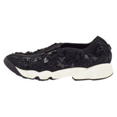 Dior Schwarze Kristall verzierte Mesh Fusion Low-Top-Sneakers Größe 38.5