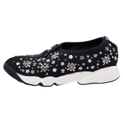 Dior Black Crystal Embellished Mesh Fusion Low-Top Sneakers Size 40