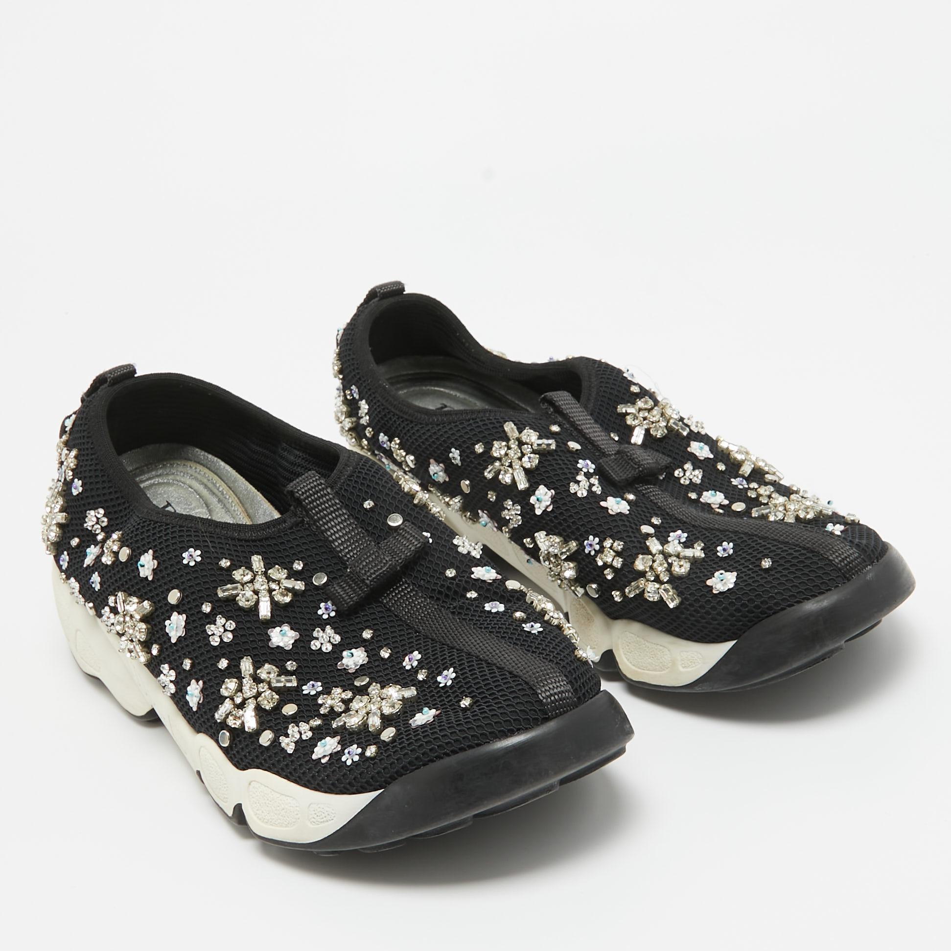 Women's Dior Black Crystal Embellished Mesh Fusion Sneakers Size 39.5 For Sale
