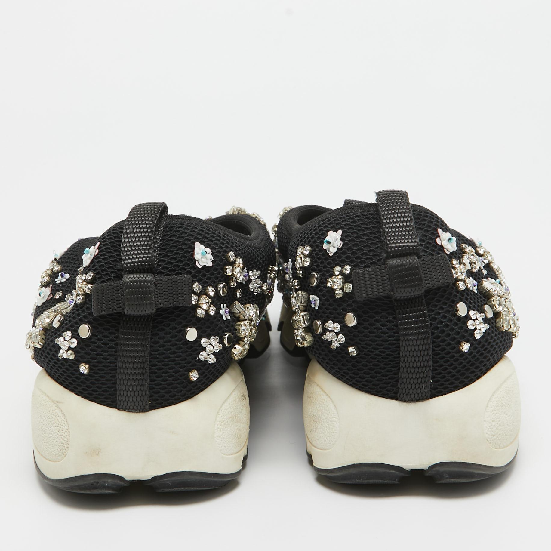 Dior Black Crystal Embellished Mesh Fusion Sneakers Size 39.5 For Sale 1