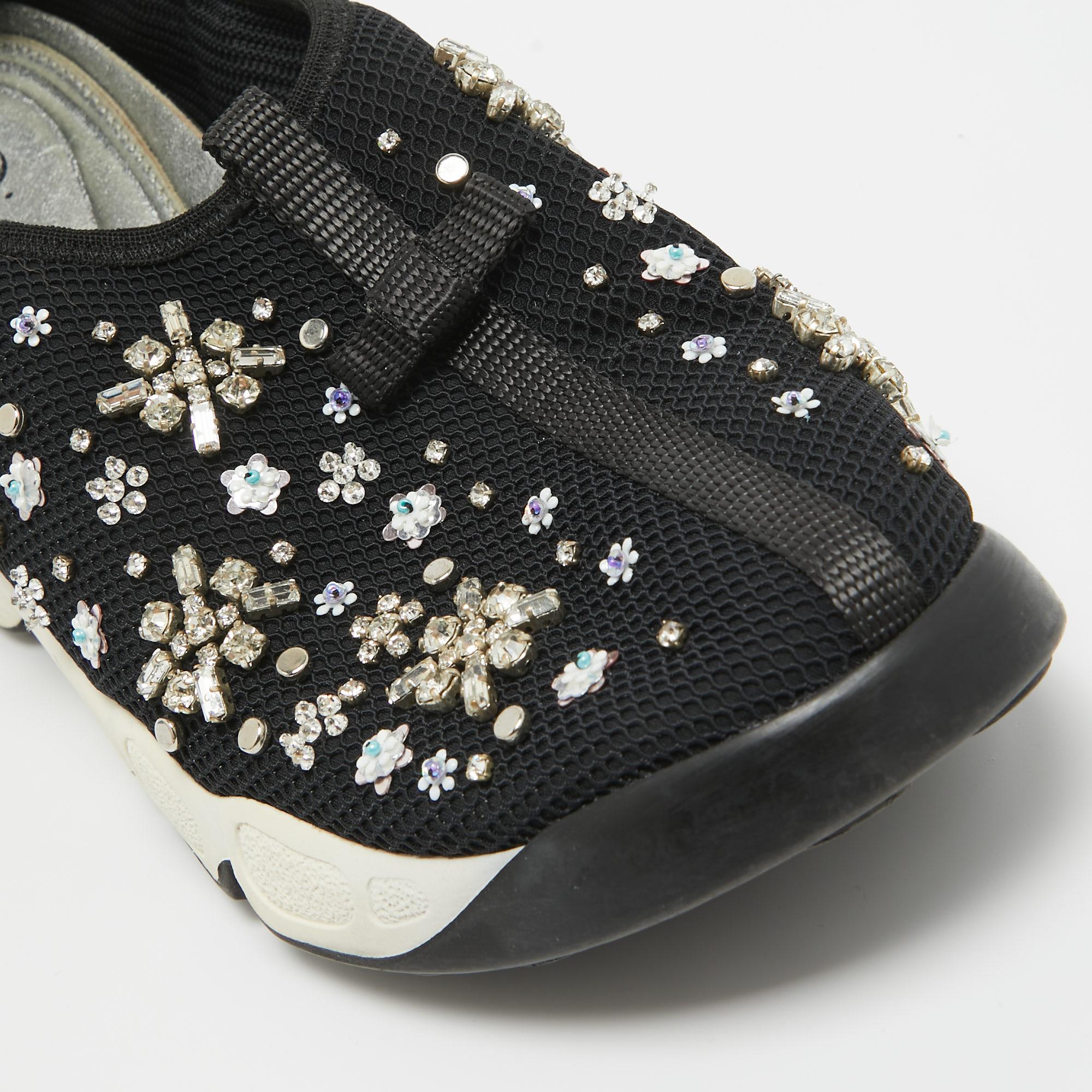 Dior Black Crystal Embellished Mesh Fusion Sneakers Size 39.5 For Sale 3