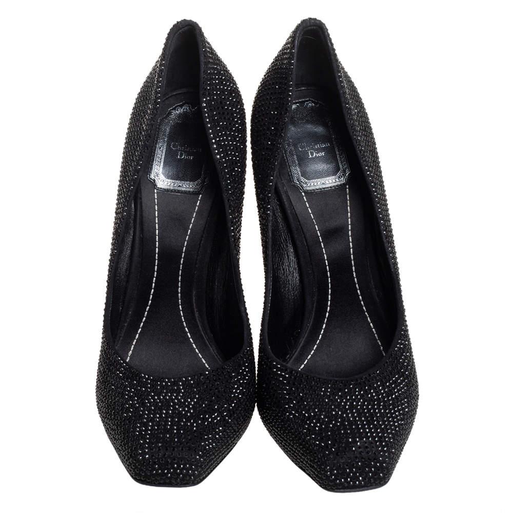 Dior Black Crystal Embellished Suede Square Toe Pumps Size 40 In Good Condition In Dubai, Al Qouz 2