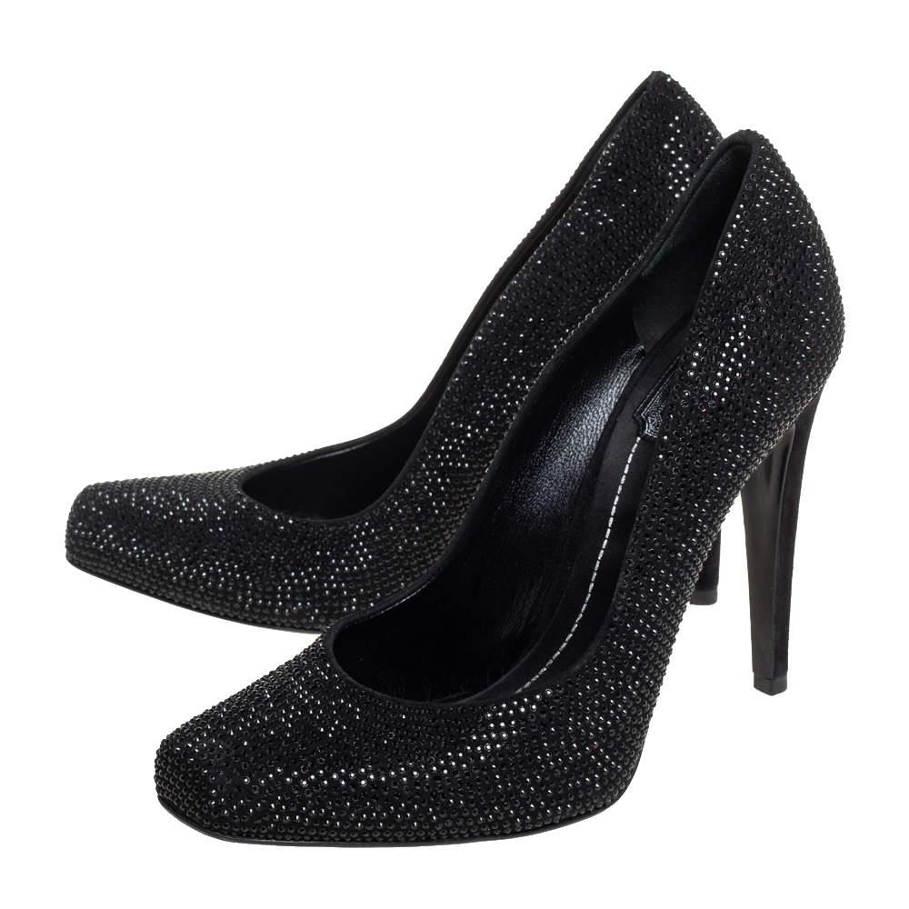 Women's Dior Black Crystal Embellished Suede Square Toe Pumps Size 40
