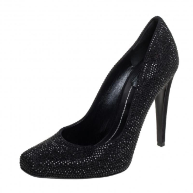 Women's Dior Black Crystal Embellished Suede Square Toe Pumps Size 40 For Sale