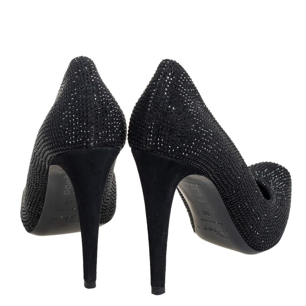 Dior Black Crystal Embellished Suede Square Toe Pumps Size 40 1