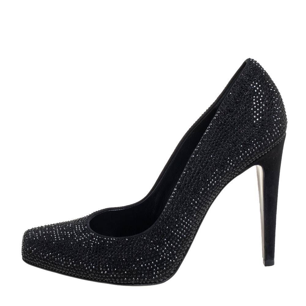 Dior Black Crystal Embellished Suede Square Toe Pumps Size 40 For Sale 1