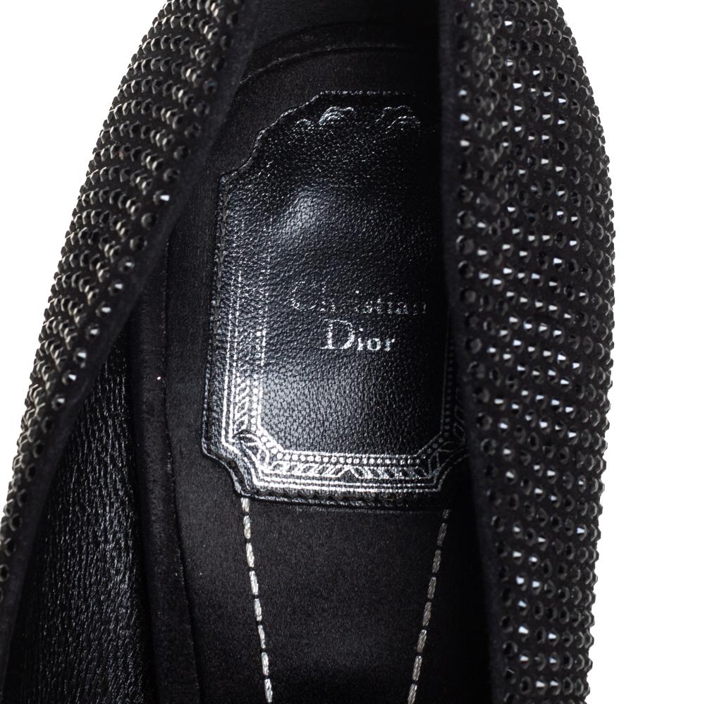 Dior Black Crystal Embellished Suede Square Toe Pumps Size 40 For Sale 2
