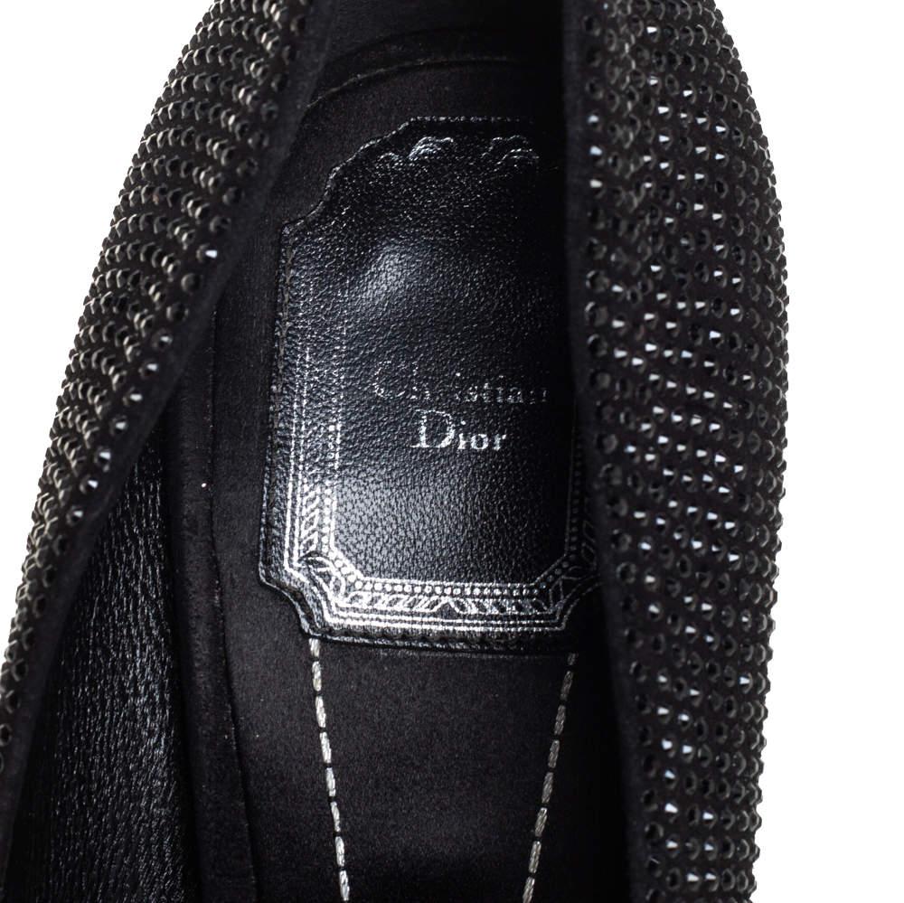 Dior Black Crystal Embellished Suede Square Toe Pumps Size 40 3