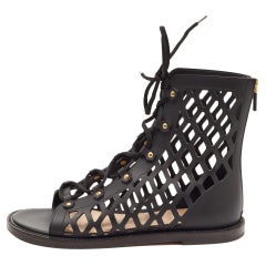 Dior Schwarze flache Gladiator-Sandalen aus Leder mit Ausschnitt und D-Trap Größe 39,5