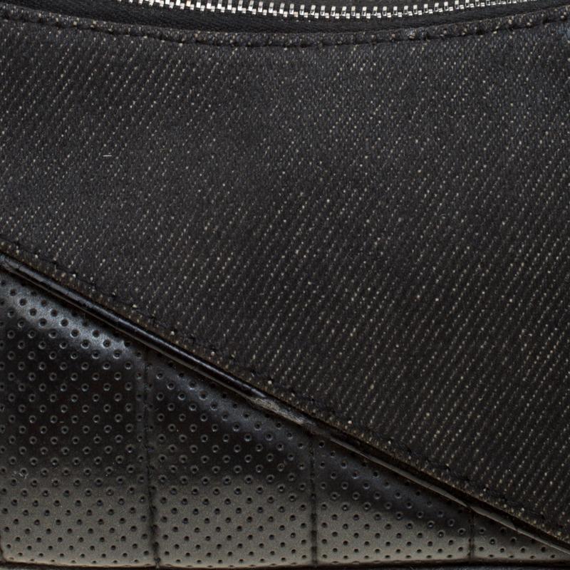 Dior Black Denim and Leather Motorcycle Rockabilly Wristlet Clutch 6