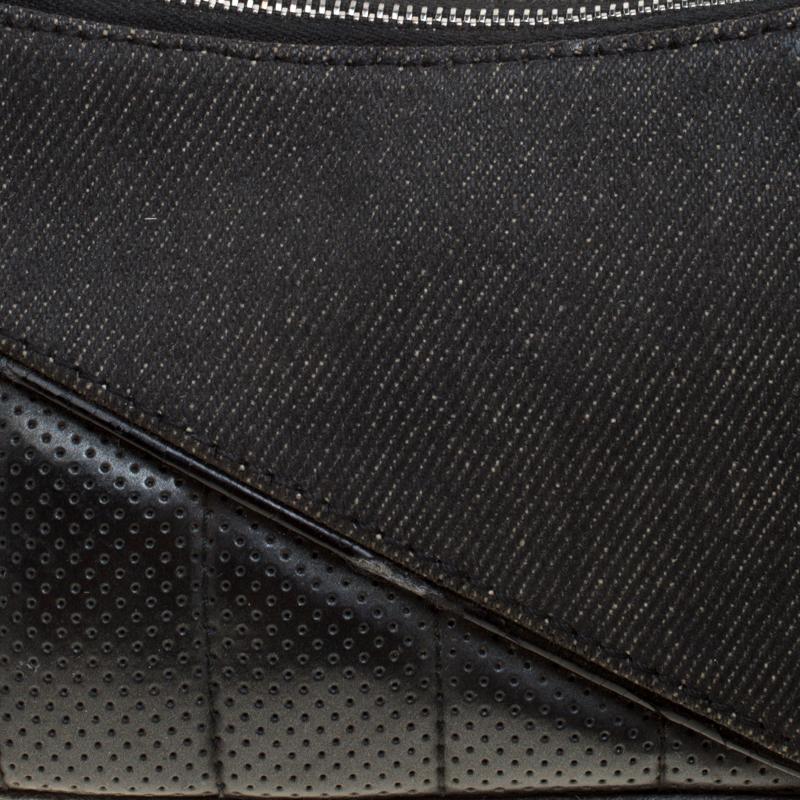 Women's Dior Black Denim and Leather Motorcycle Rockabilly Wristlet Clutch