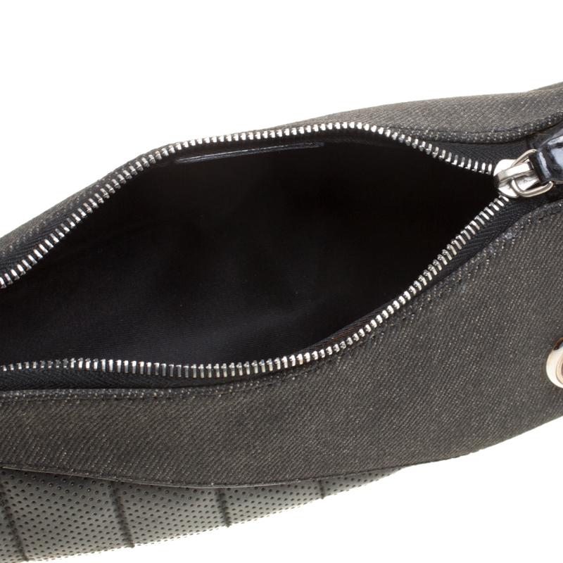 Dior Black Denim and Leather Motorcycle Rockabilly Wristlet Clutch 1