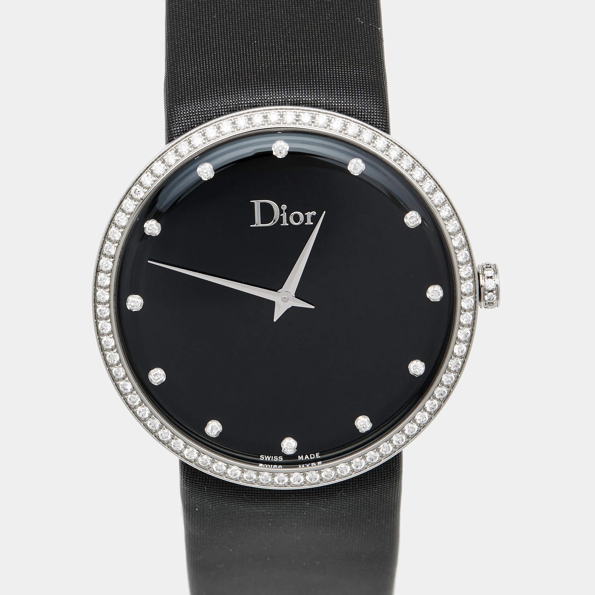 Contemporary Dior Black Diamond Stainless Steel Satin La D De Dior Women's Wristwatch 38 mm