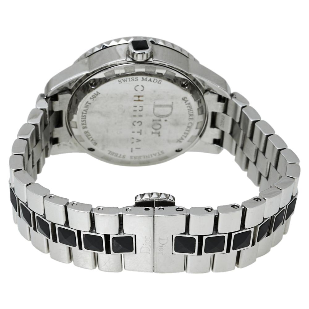 Here's a timepiece that will not only assist you with the correct time but also elevate your style quotient. This Dior watch is from their Christal collection, and it is Swiss made. It has a stylish stainless steel case of diameter 34 MM and is held