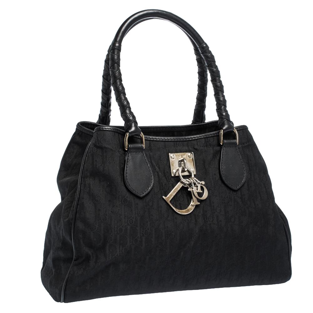 Women's Dior Black Diorissimo Canvas and Leather Charming Satchel
