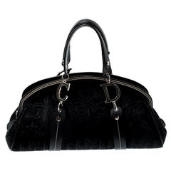 Dior Black Diorissimo Canvas and Leather Embroidered Flowers Frame Satchel