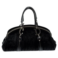 Dior Black Diorissimo Canvas and Leather Embroidered Flowers Frame Satchel
