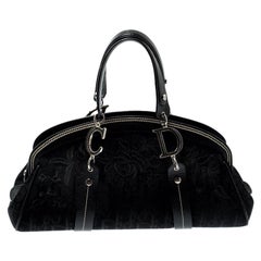 Dior Noir Diorissimo Canvas and Leather Embroidered Flowers Frame Satchel