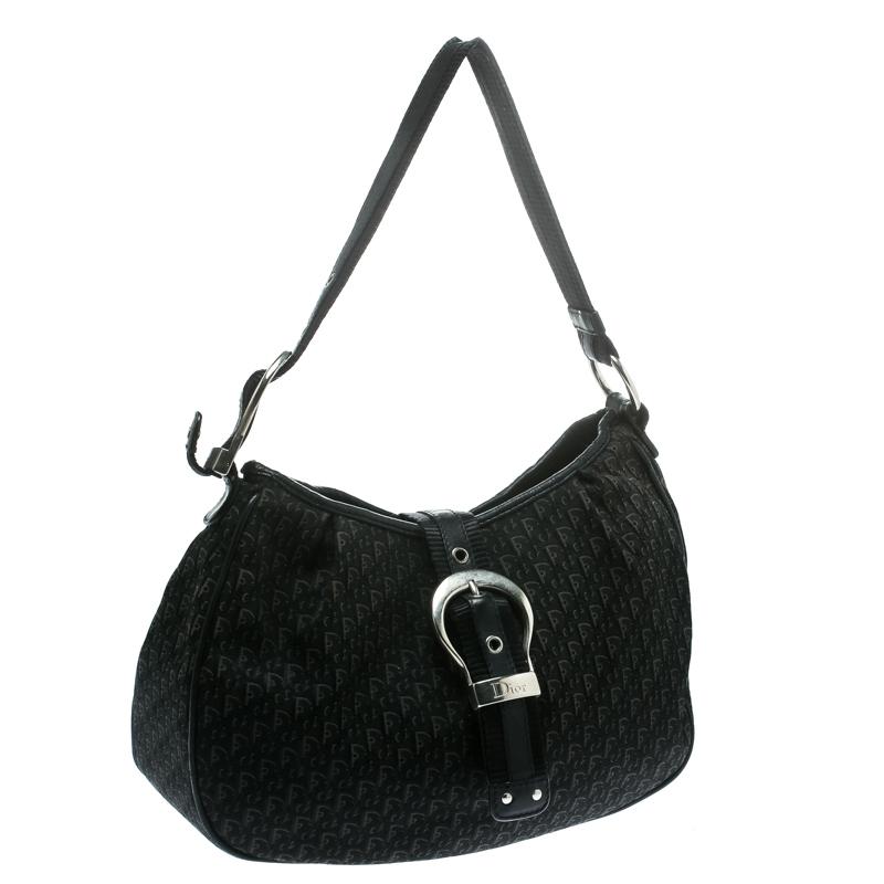 Dior Black Diorissimo Canvas and Leather Hobo In Good Condition In Dubai, Al Qouz 2