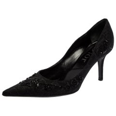 Dior Black Diorissimo Canvas Embellished Pointed Toe Pumps Size 37.5