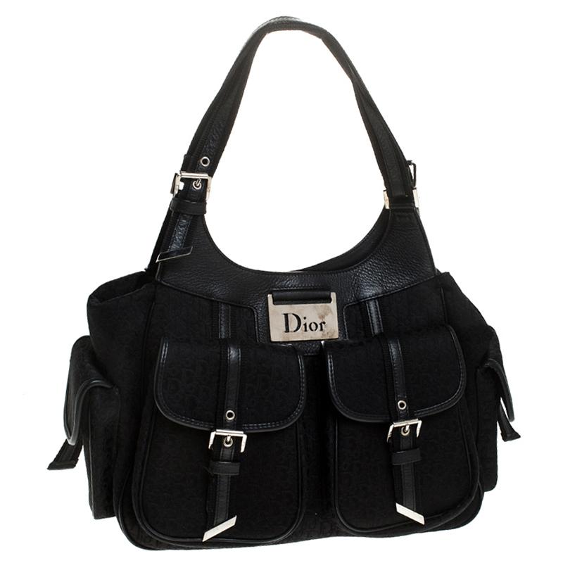 Women's Dior Black Diorissimo Canvas Multi Pocket Shoulder Bag