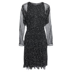 Dior Black Dotted Silk Chiffon Ruffled Short Dress L