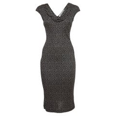 Dior Black Dotted Silk Knit Sleeveless Cowl Neck Midi Dress S