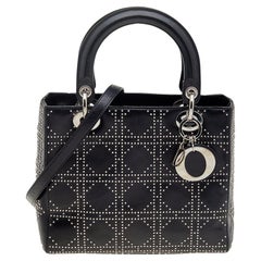 Dior Black Embellished Cannage Leather Medium Lady Dior Tote