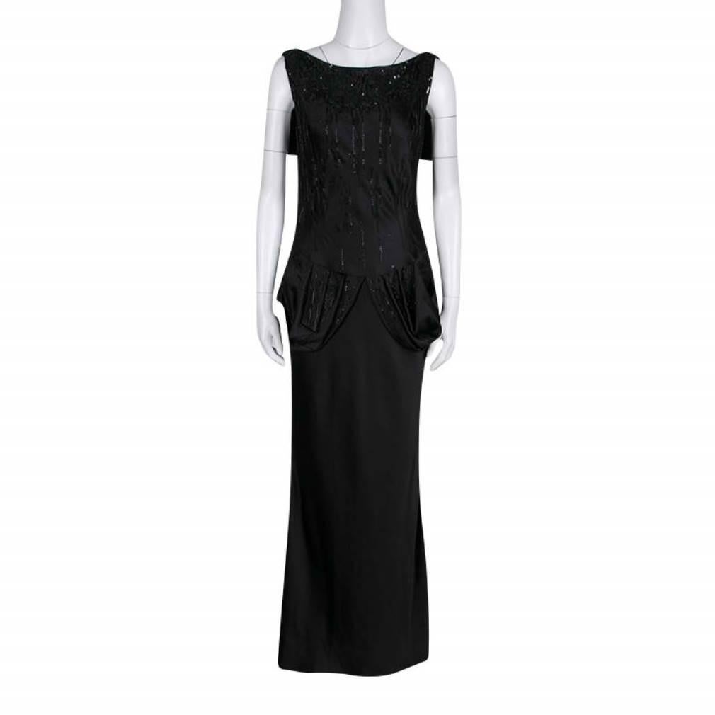 Dior Black Embellished Draped Sleeveless Gown M In Good Condition In Dubai, Al Qouz 2