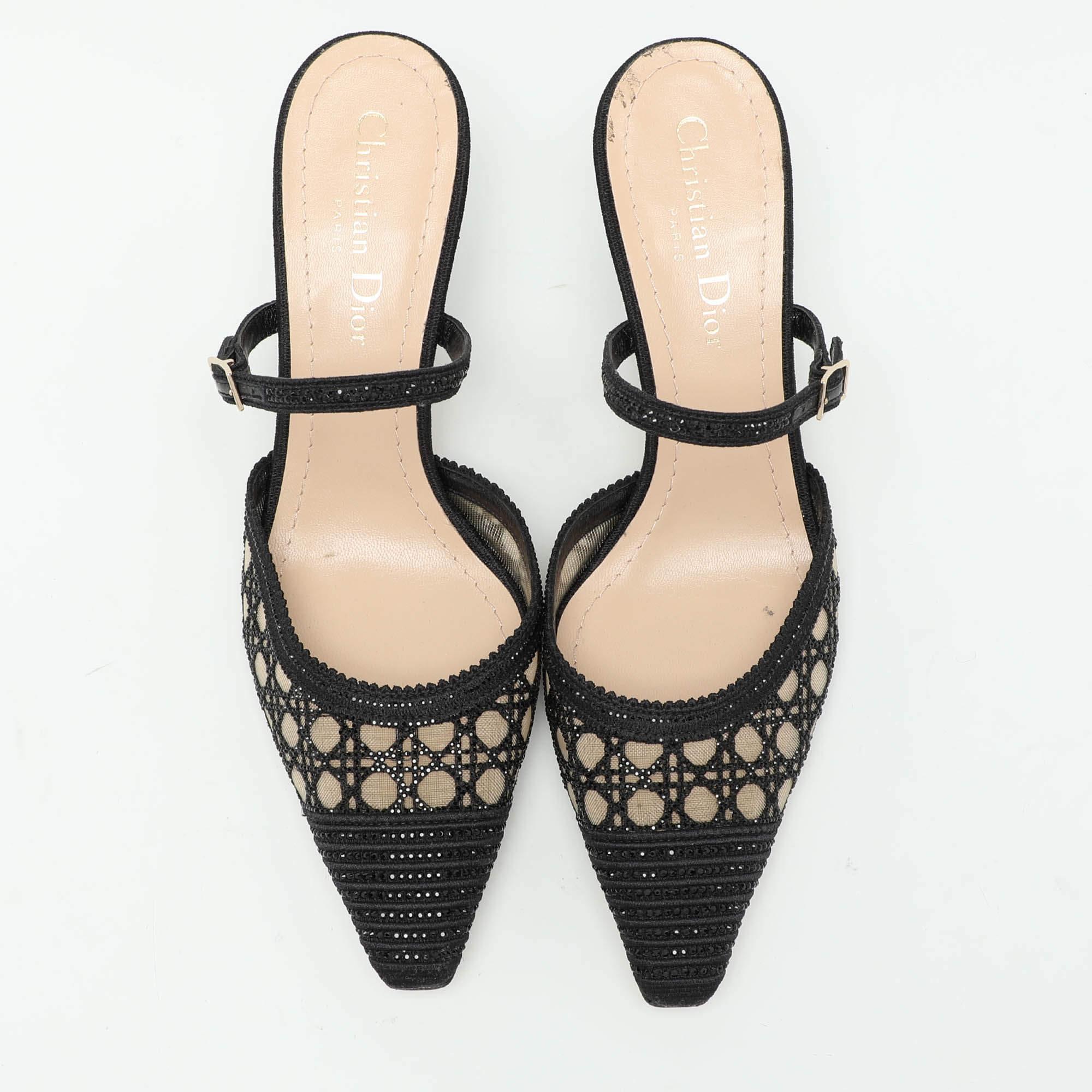 Dior Black Embellished Mesh Dior Capture Ankle Strap Mules Size 36.5 In Excellent Condition In Dubai, Al Qouz 2