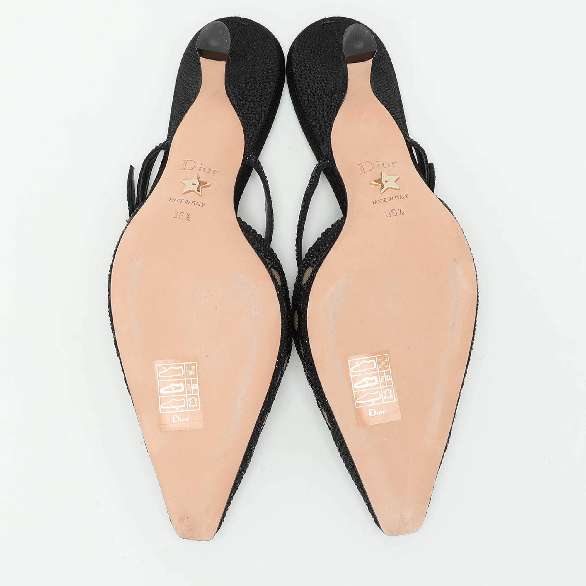 Dior Black Embellished Mesh Dior Capture Ankle Strap Mules Size 36.5 2