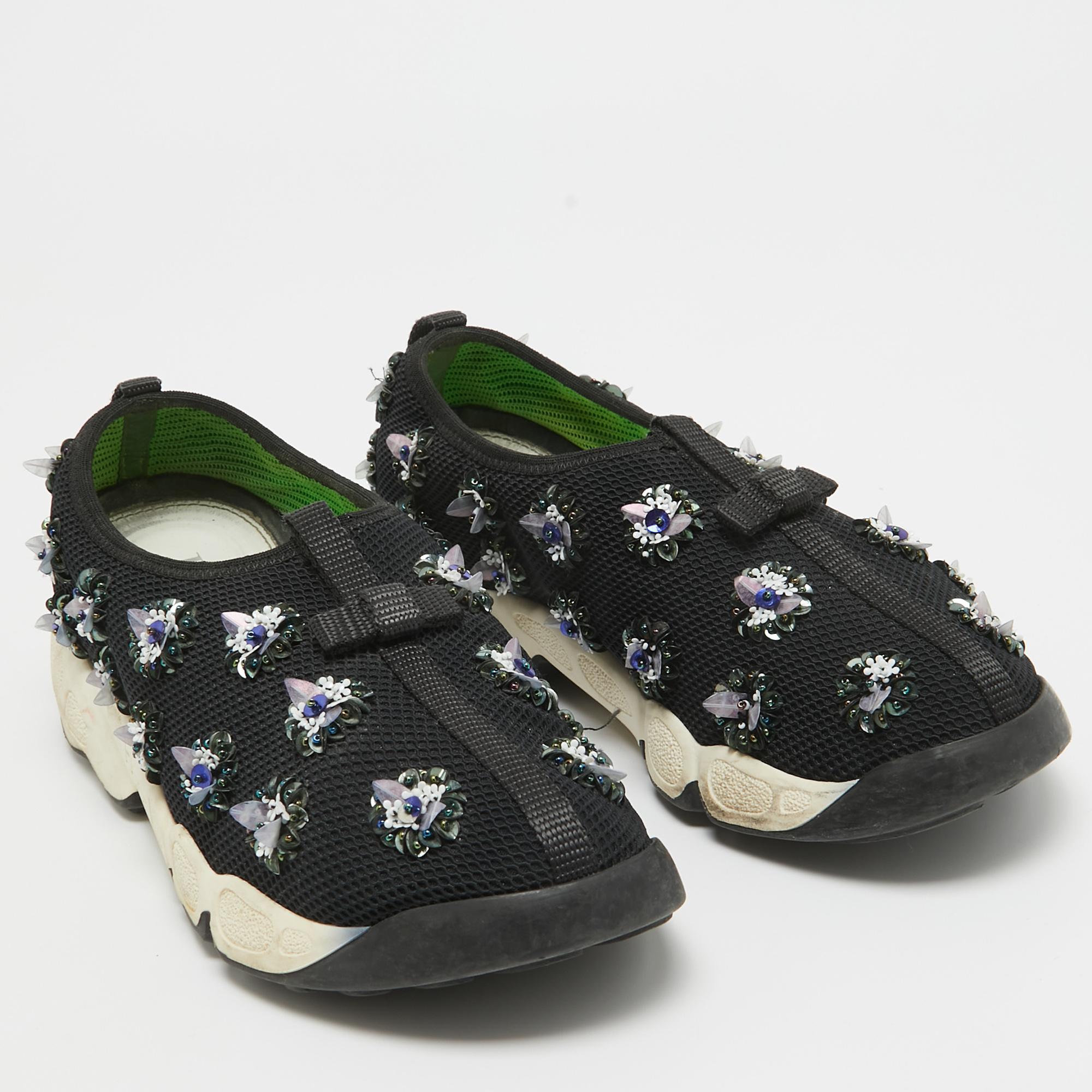 Women's Dior Black Embellished Mesh Fusion Sneakers Size 35.5 For Sale