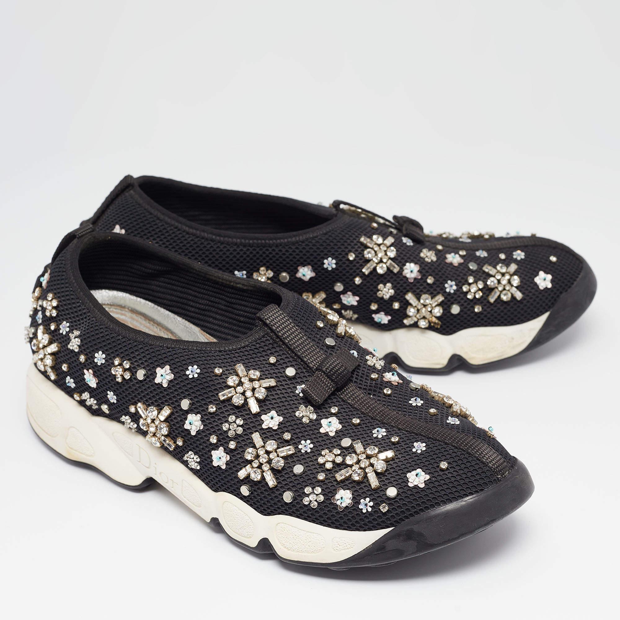 Dior Schwarze verzierte Mesh Fusion Turnschuhe aus Mesh Größe 39 Damen