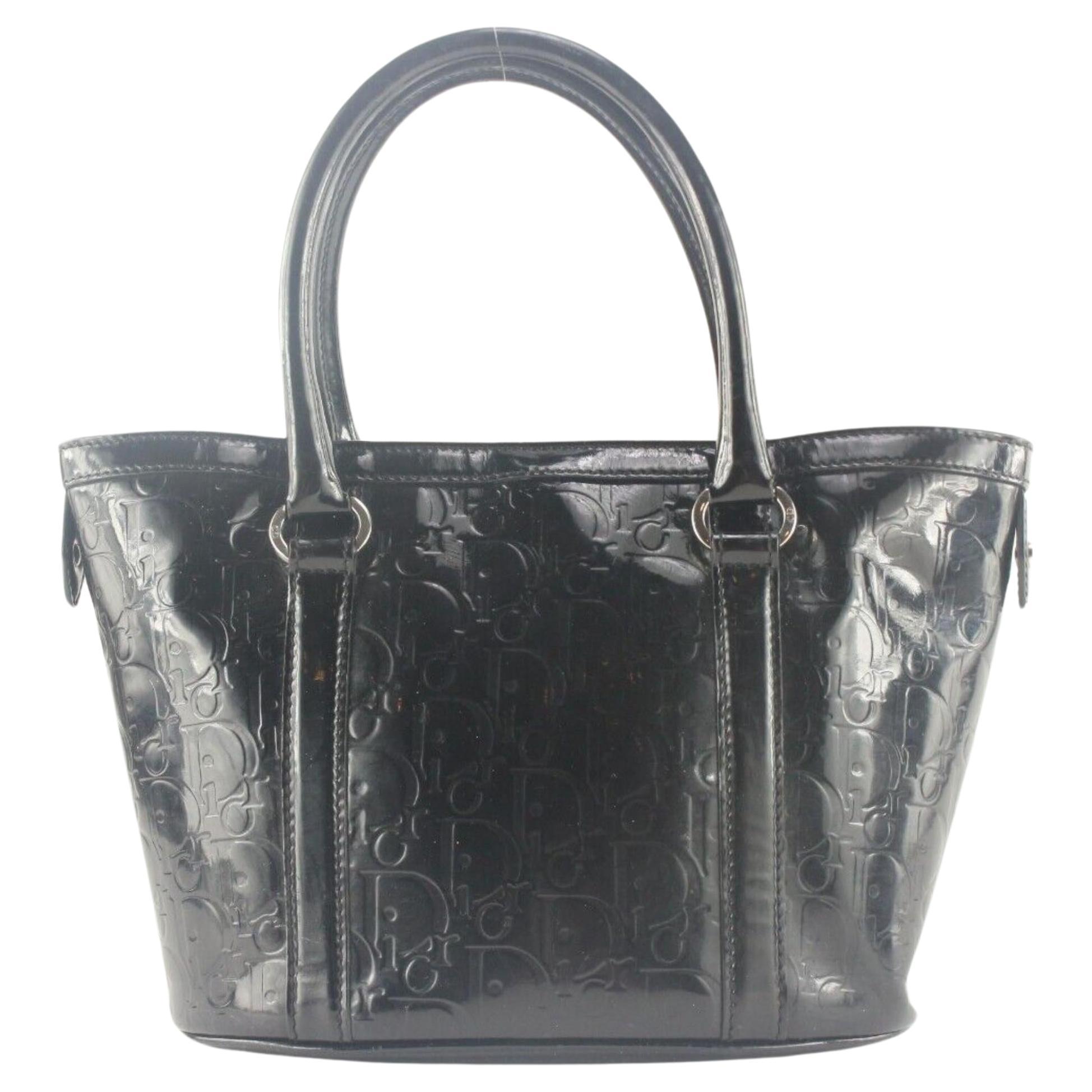 DIor Black Embossed Patent Tote 1D717K For Sale