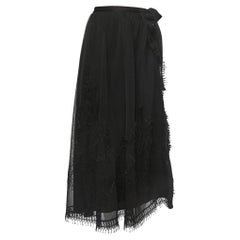 Dior Black Embroidered Silk Maxi Skirt L
