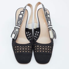 Dior Black Fabric and Leather Moi Block Heel Slingback Sandals Size 36.5