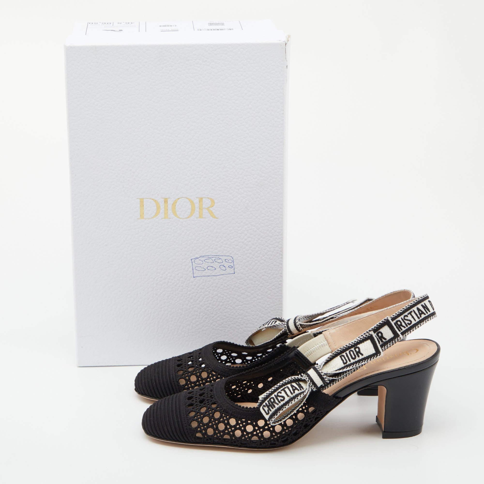 Dior Black Fabric and Leather Moi Block Heel Slingback Sandals Size 36.5 3