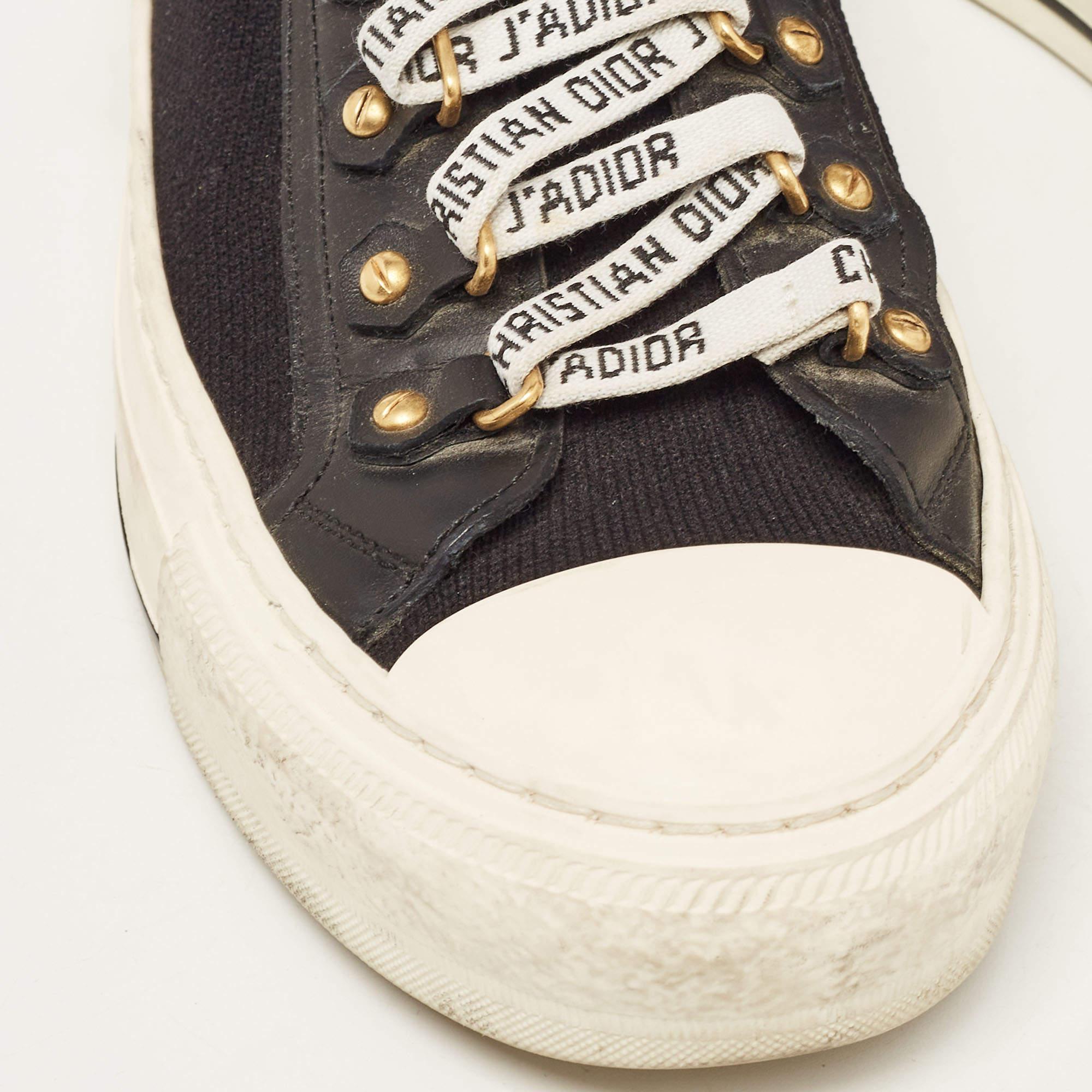 Dior Black Fabric and Leather Walk'n'Dior High Top Sneakers Size 36 In Good Condition In Dubai, Al Qouz 2
