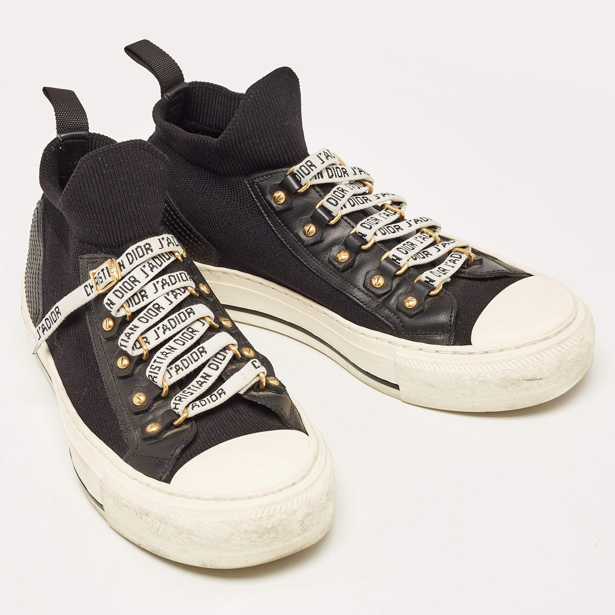 Dior Black Fabric and Leather Walk'n'Dior High Top Sneakers Size 36 Pour femmes en vente
