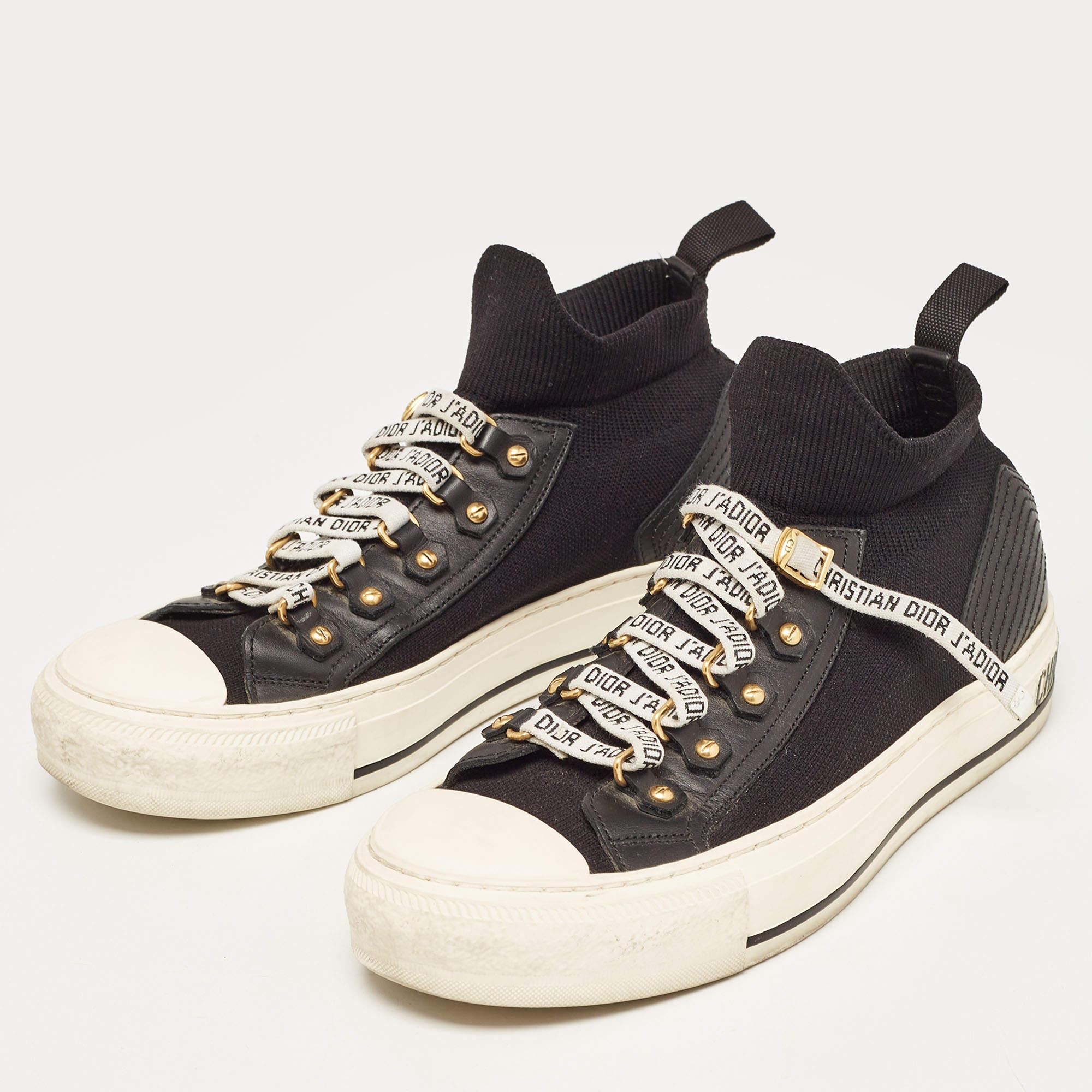 Dior Black Fabric and Leather Walk'n'Dior High Top Sneakers Size 36 For Sale 2