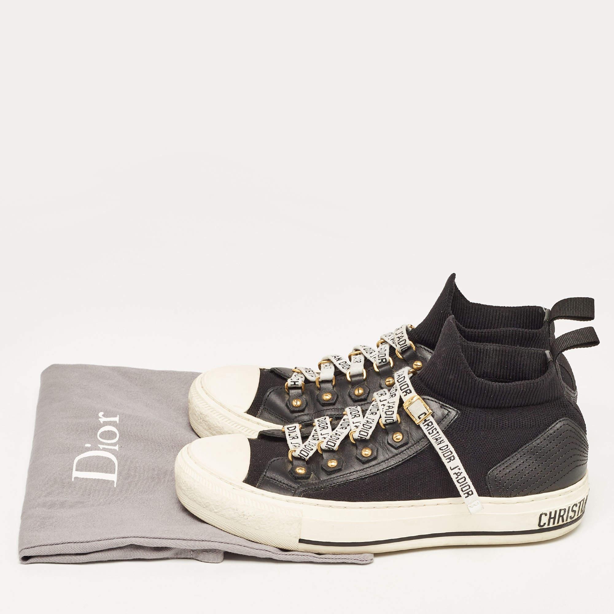 Dior Black Fabric and Leather Walk'n'Dior High Top Sneakers Size 36 For Sale 5