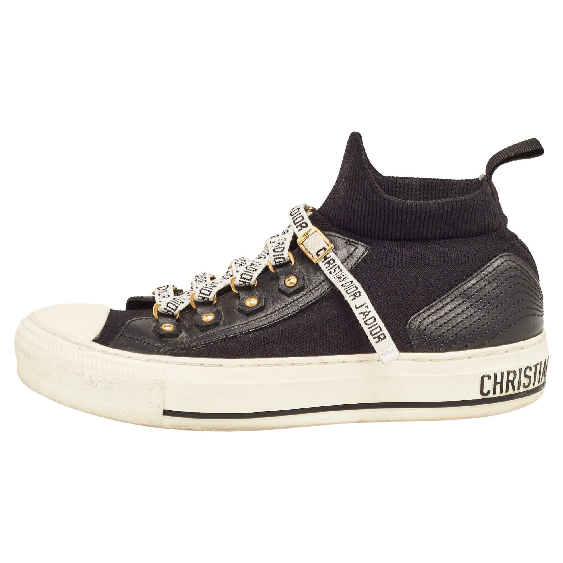Dior Black Fabric and Leather Walk'n'Dior High Top Sneakers Size 36 For Sale