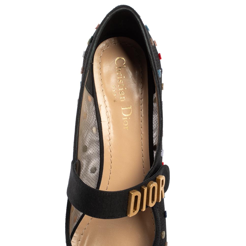 Dior Black Fabric And Mesh Baby-D Mary Jane Pumps Size 40 In Good Condition In Dubai, Al Qouz 2
