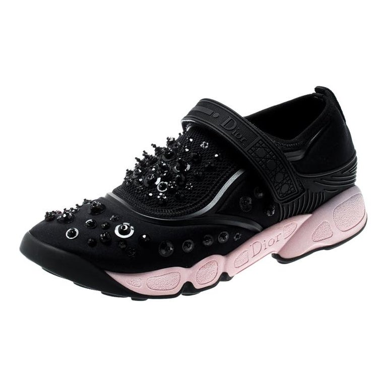 Dior Black Fabric And Mesh Neoprene Fusion Embellished Low-Top Sneakers