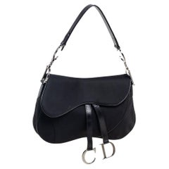 Dior Black Fabric and Patent Leather Trim Double Saddle Bag