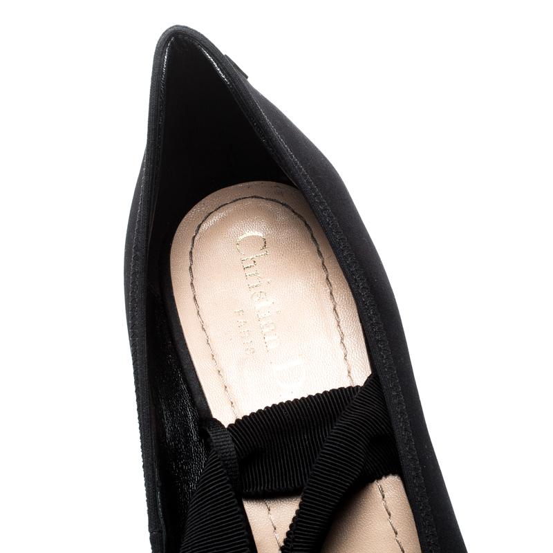 Dior Black Fabric Etoile Lace Up Pointed Toe Pumps Size 39.5 3