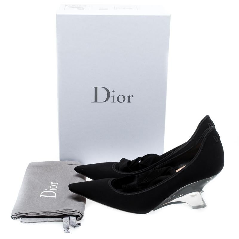 Dior Black Fabric Etoile Lace Up Pointed Toe Pumps Size 39.5 4